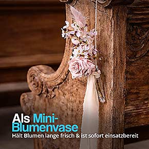 Kunststoff Reagenzglas als Mini-Blumenvase mit frischen Blumen für Hochzeit, Dekoration und kreative Tischgestaltung