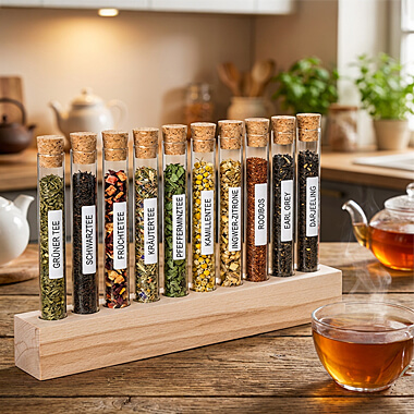 Reagenzglashalter mit Reagenzglas für Teesets und Teeproben