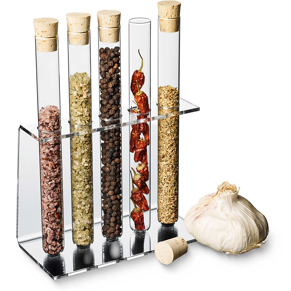 Reagenzglasständer aus Acryl mit 5 Reagenzgläsern und Korken (180 x 18 mm, 35 ml) – Deko Reagenzglashalter von Tuuters