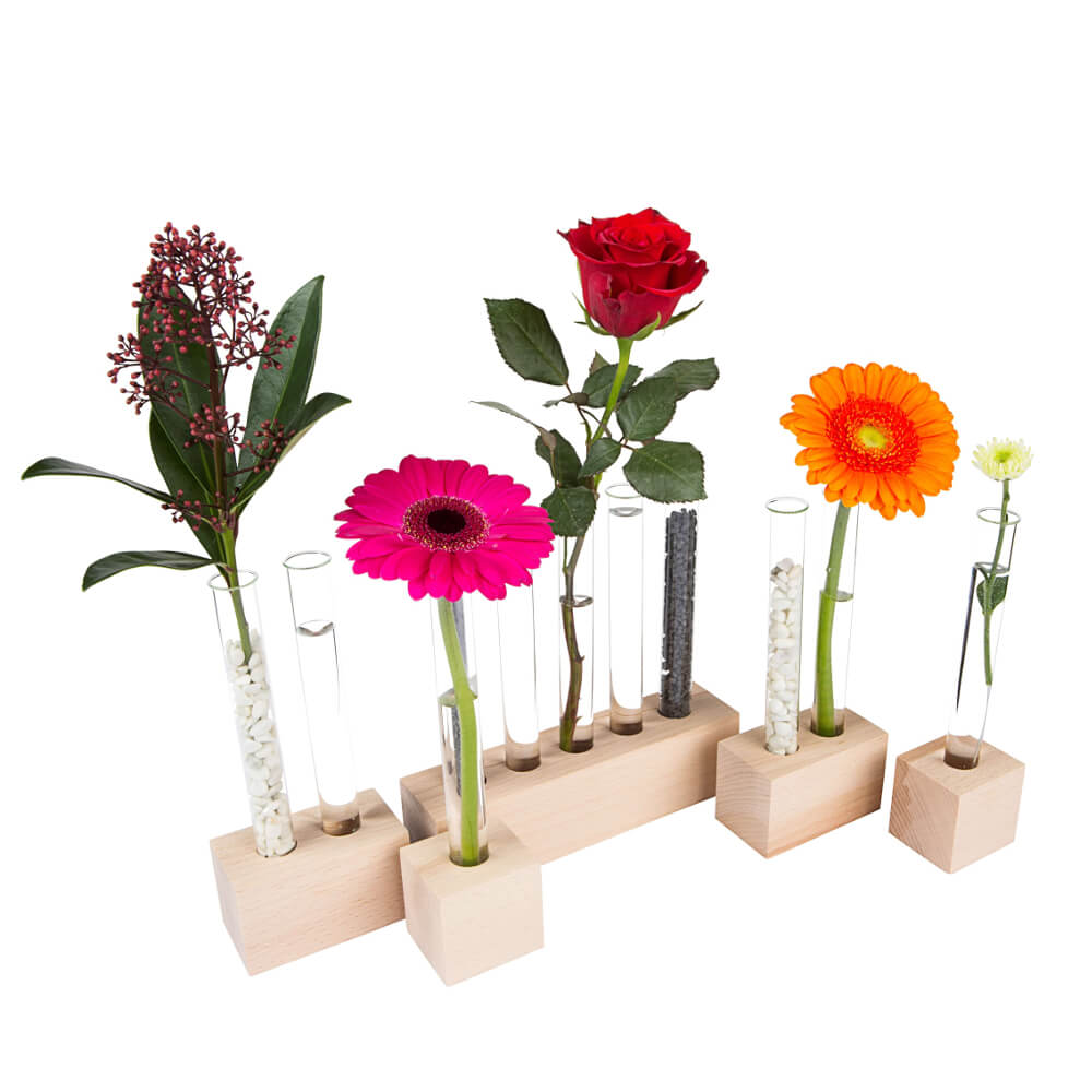 4Pcs Reagenzglas Blume Vase Holz Stehen Für Wasserkulturanlage Stehen Mit Vase 