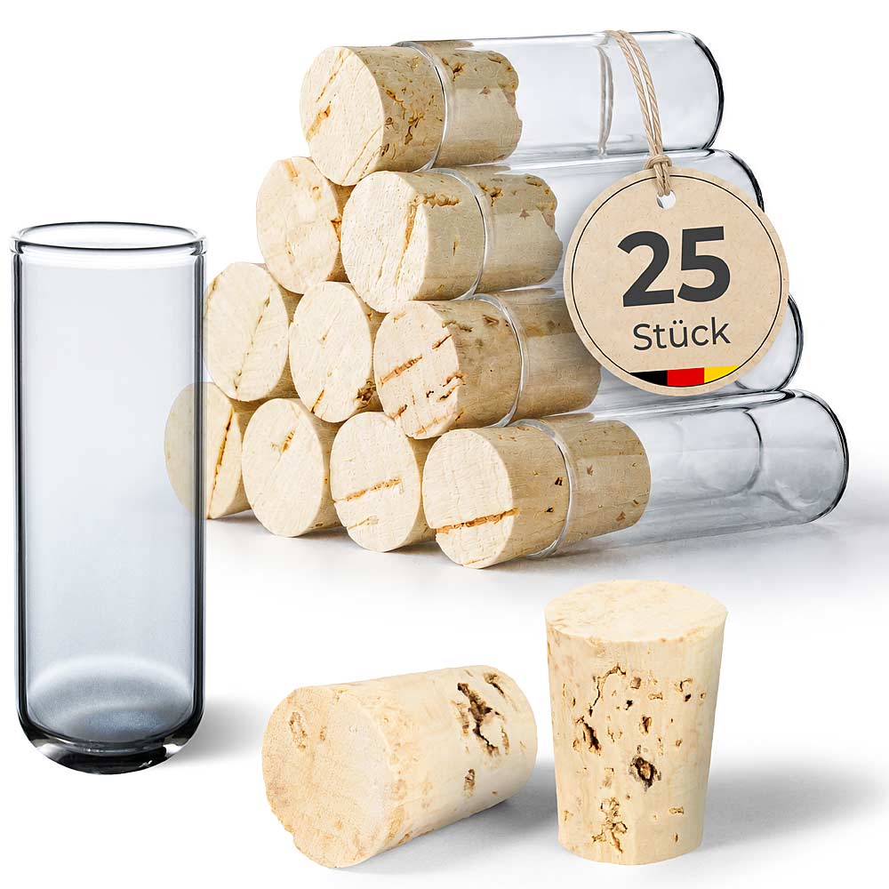 25 kleine Glasröhrchen mit Naturkorken zum Aufbewahren und Befüllen