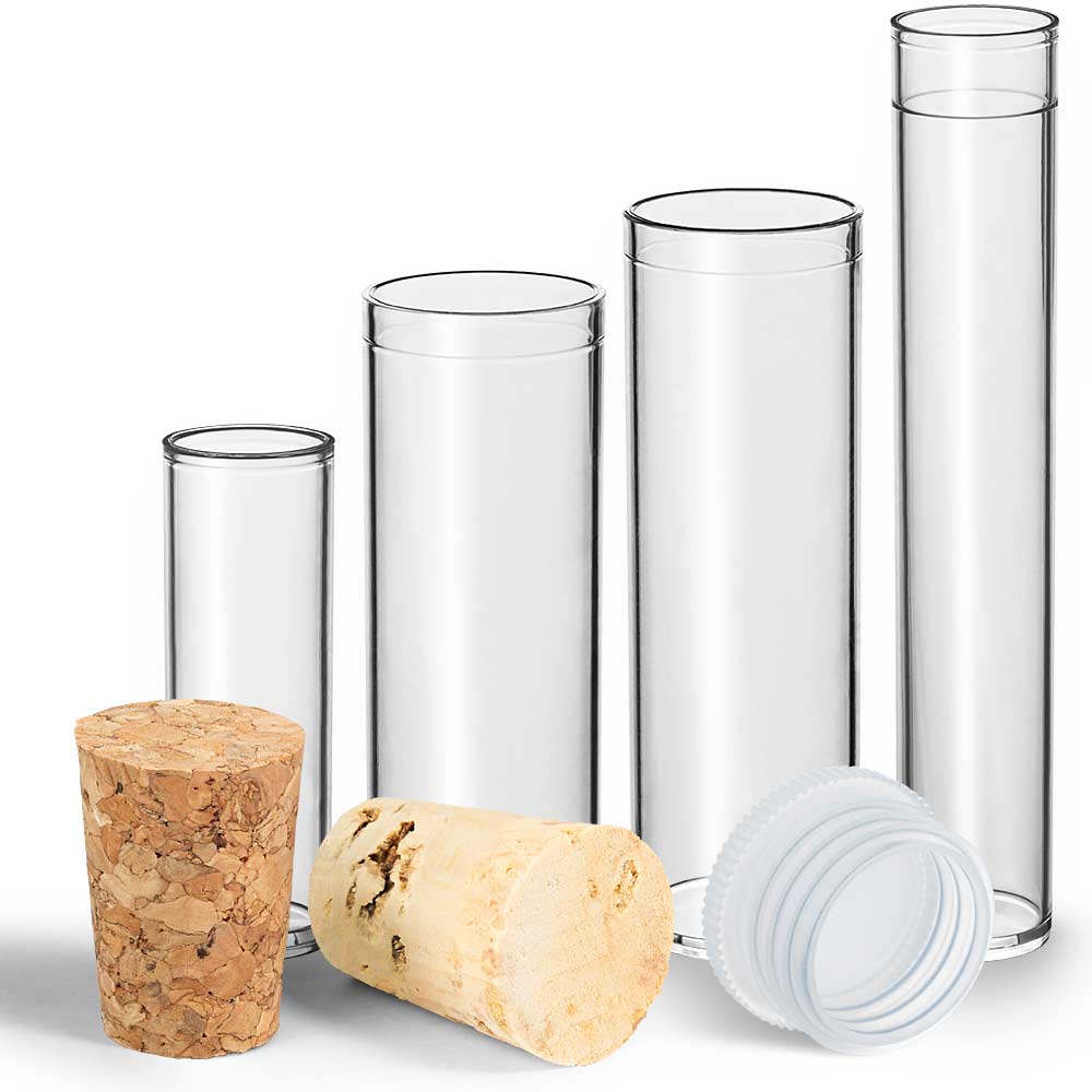 Flachboden Reagenzglas aus Kunststoff mit verschiedenen Verschlüssen