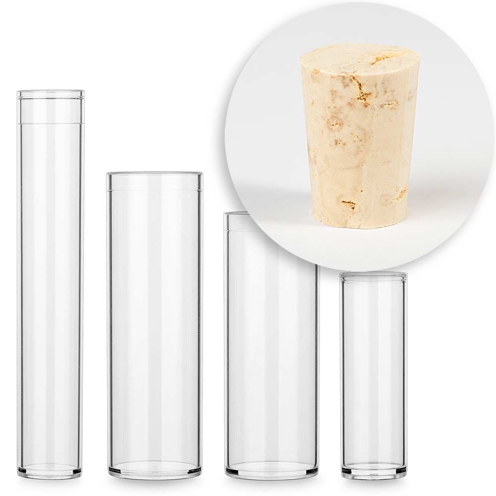 Reagenzglas aus Kunststoff mit Natur-Korken - MIX