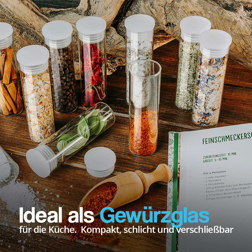 6x Gewürzglas 100xØ30mm mit Flachlamelle