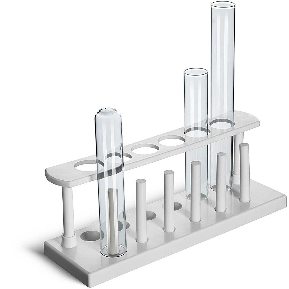 Reagenzglashalter 6-Loch Ø26,5 mm aus Kunststoff mit Abtropfstangen, weiß