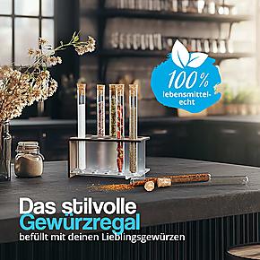 Design-Gewürzregal aus Holz & Acryl mit Gewürzen – modernes Küchenaccessoire