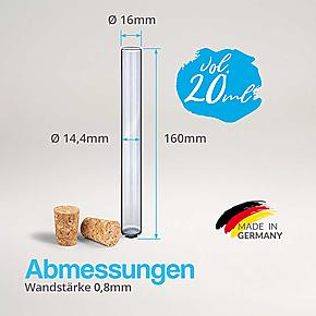 Abmessungen des Reagenzglases: 160 × 16 mm mit 20 ml Fassungsvermögen
