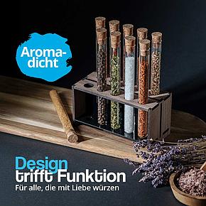 Design Gewürzregal mit Gläsern und Korkverschluss – modern, kompakt, aromadicht verschlossen