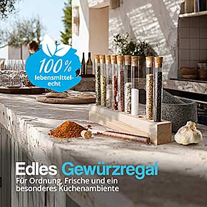Gewürzständer Holz 10 Reagenzgläser mit Korken – edles Gewürzregal für Gewürze und Aufbewahrung in der Küche