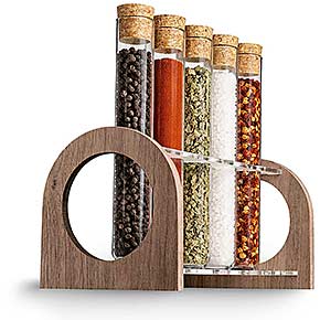 Großes Gewürzregal aus Holz und Acryl mit 5 Reagenzgläsern – moderne Gewürzaufbewahrung für die Küche