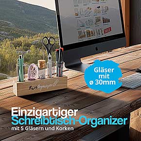Holz-Organizer mit schwarz weißem BüroOrganizer-Druck – modernes Ordnungssystem für Büro oder Homeoffice