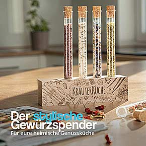 Gravierter Holzhalter - Kräuterküche als Gewürzregal