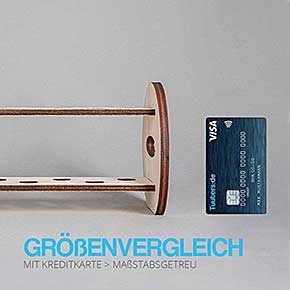 6-Loch Halter rund aus hellem Holz ohne Gläser - Größenvergleich