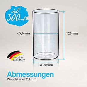 Technische Zeichnung Zylinderglas 120x70mm