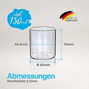 Technische Zeichnung Zylinderglas 70x65mm