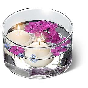 Elegante runde Glasschale für Tischdeko mit Wasser und Schwimmkerzen