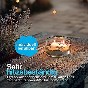 Flache Borosilikat-Glasschale 115 mm mit Schwimmkerzen im Outdoor-Einsatz – hitzebeständige Dekoschale für Garten und Terrasse