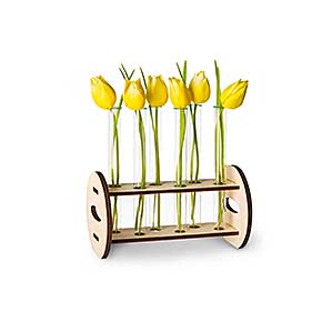Deko Holz Reagenzglashalter mit gelben Blumen
