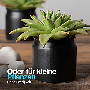 Keramik-Tontopf-Set 6-teilig schwarz mit Griff-Korken - für Pflanzen