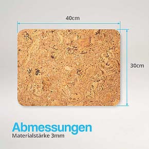 Platzset aus Kork - Abmessungen: 40cm x 30cm - 400mm x 300mm - Materialdicke: 3mm