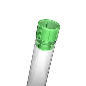 Kunststoff Reagenzglas mit grünen Stopfen