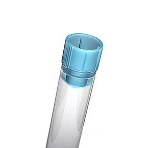 Kunststoff Reagenzglas mit blauen Verschluss