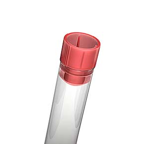 Kunststoff Reagenzglas mit roten Stopfen