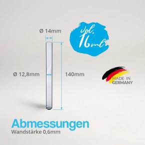 Glasröhrchen mit Verschluss zur Aufbewahrung von Vanilleschoten 140 x Ø 14 mm