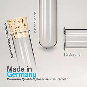Reagenzglas mit Bördelrand und Natur-Korken - Made in Germany