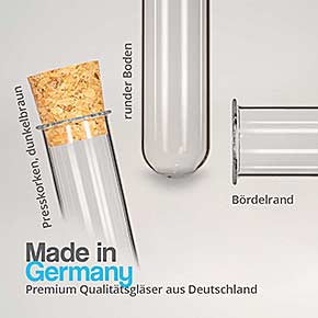 Reagenzglas mit Bördelrand und Press-Korken - Made in Germany