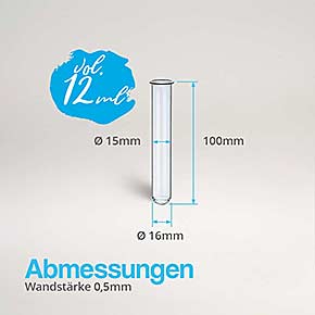 Abmessungen Reagenzglas mit Bördelrand 100x16mm