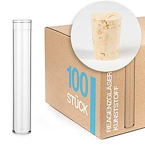 Reagenzglas aus Kunststoff mit Natur-Korken 95x17 - 100er-Set