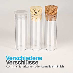 Reagenzglas aus Kunststoff mit Press-Korken - Verschiedene Verschlüsse