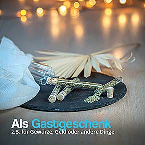 Kunststoff-Reagenzglas 130x17 Rundboden mit Naturkorken - Gastgeschenk