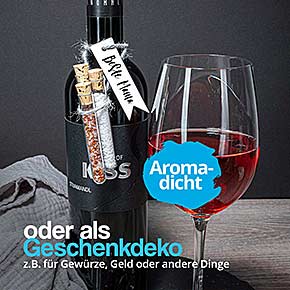 Kunststoff-Reagenzglas 75x12 Rundboden mit Naturkorken - Geschenkdeko