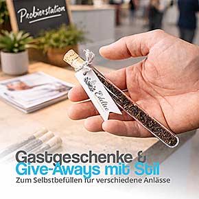 Kunststoff Reagenzglas mit Korken als kreative Verpackung für Kundengeschenke auf Messen, Events und Firmenveranstaltungen
