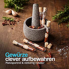 Kunststoff Reagenzglas aus Polystyrol zur platzsparenden Aufbewahrung von Gewürzen und Kräutern