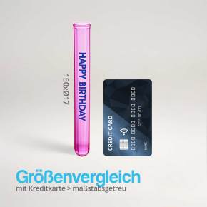 Größenvergleich Neon Reagenzglas pink als Schnapsglas mit Korken