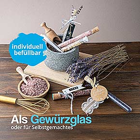Individuell befüllte Reagenzgläser mit Gewürzen, Kräutern oder Blumen zum Befüllen und Verschenken