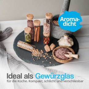Breite 30mm Reagenzgläser mit Korkverschluss, ideal als Gewürzglas für die Küche, aromadicht und verschließbar, perfekt für selbstgemachte Gewürzmischungen und Badesalze