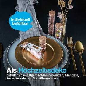 30mm Reagenzgläser mit Korkverschluss als Hochzeitsdeko, individuell befüllbar mit Gewürzen, Mandeln, Smarties oder als kleine Blumenvase