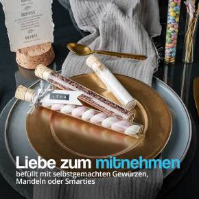 Reagenzgläser aus Glas als Gastgeschenk, Give-Away oder Tischdeko mit Naturkorken
