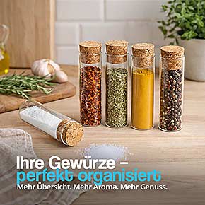 Reagenzglas Gewürzgläser mit Korkverschluss – platzsparende und dekorative Gewürzaufbewahrung für mehr Ordnung in der Küche