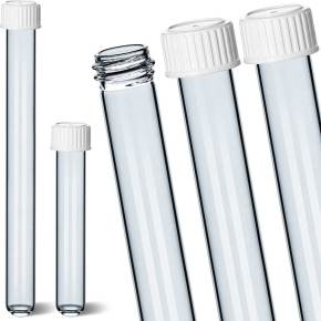 Reagenzgläser 100x16 mm und 160x16 mm mit Schraubgewinde und weißem Verschluss aus Kalksodaglas – ideal zur Aufbewahrung