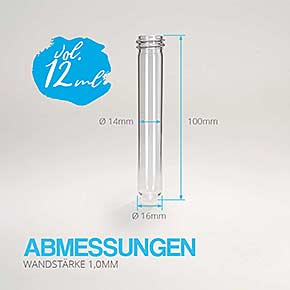 Reagenzglas aus Glas mit Schraubgewinde und Verschluss - Abmessungen 100x16