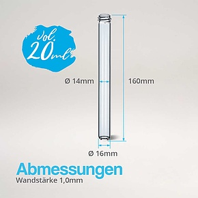 Reagenzglas aus Glas mit Schraubgewinde und Verschluss - Abmessungen 160x16