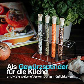 Gewürzaufbewahrung neu definiert: Reagenzgläser als elegante Helfer in jeder Küche.