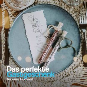 Bedrucktes Reagenzglas - Schön, dass du da bist  - Gastgeschenk mit Natur-Korken