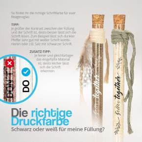 Bedrucktes Reagenzglas 160x16mm mit Presskorken und Schriftzug - better together