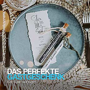 Bedrucktes Reagenzglas - just married - Gastgeschenk mit Press-Korken